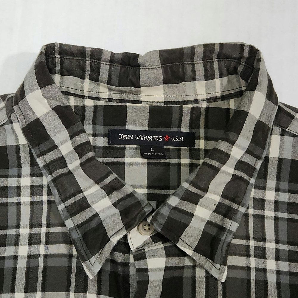 John Varvatos USA Mens Luxury Plaid Shirt Long Sleeve Black White Gray L - Picture 5 of 13